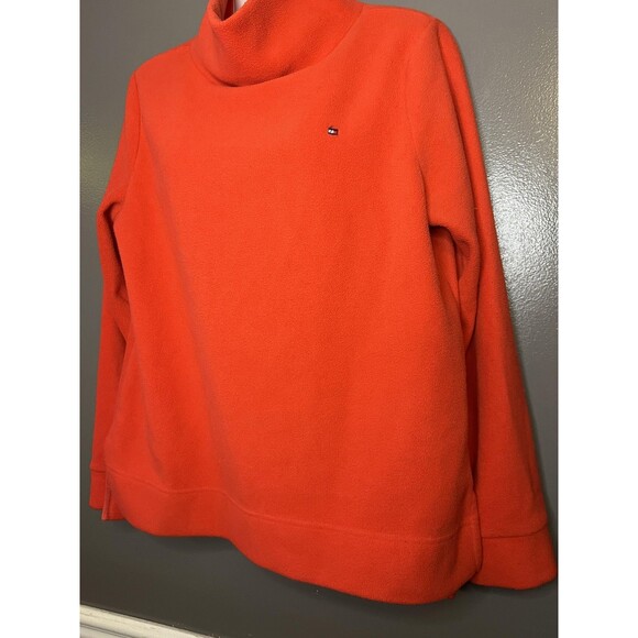 Tommy Hilfiger Sweater Womens Medium Red Fleece Cowl Neck Pullover Flag Logo - Picture 3 of 6